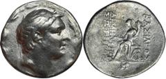 ANCIENT COINS Greece, Seleukid Empire, Demetrius I Soter, TetradrachmGreeceSeleucids, Demetrius I Soter (162-150 BC), Tetradrachm 162-154 BC, Antioch mint Obverse: diademed head right within laurel wr
