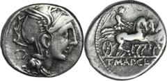 ANCIENT COINS Roman Republic, C. Claudius Pulcher, T. Manlius Mancinus, Q. Urbinus, DenariusRoman Republic C. Claudius Pulcher, T. Manlius Mancinus, Q. Urbinus, Denarius 110-109 BC, Rome mintObverse: 