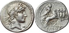 ANCIENT COINS Roman Republic, C. Vibius Pansa, DenariusRoman Republic C. Vibius Pansa (90 BC), Denarius 90 BC, Rome mintObverse: laureate head of Apollo to rightPANSA Reverse: Minerva driving fast qua