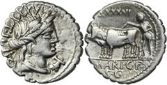 ANCIENT COINS Roman Republic, C. Marius Capito, DenariusRoman RepublicC. Marius Capito (81 BC), Denarius 81 BC, Rome mint Obverse: draped head of Ceres right CAPIT·⊥XXXVIReverse: ploughman with yoke o