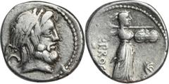 ANCIENT COINS Roman Republic, L. Procilius, DenariusRoman Republic L. Procilius (80 BC), Denarius 80 BC, Rome mint Obverse: Jupiter head right, behind the letters S•C Reverse: Juno Sospita advancing t