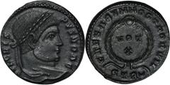 ANCIENT COINS Roman Imperial, Crispus, FollisRoman Imperial Crispus (317-326), Follis 323-324, Trier mint Obverse: laureate head rightIVL CRISPVS NOB CReverse: VOT X within wreath, STR crescent in exe