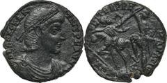 ANCIENT COINS Roman Imperial, Constantius II, FollisRoman Imperial Constantius II (337–361), Follis 351-355 Obverse: pearl-diademed, draped and cuirassed bust rightD N CONSTANTIVS P F AVG Reverse: sol