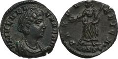 ANCIENT COINS Roman Imperial, Helena, Follis Roman ImperialHelena, Follis 337-340, Constantinople mintObverse: diademed, mantled bust right, wearing necklaceFL IVL HELENA AVGVSTAReverse: Pax standing 