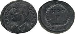 ANCIENT COINS Roman Imperial, Jovian, FollisRoman ImperialJovian (363–364), Follis 363–364, Constantinople mintObverse: pearl diademed, draped and cuirassed bust leftD N IOVIANVS P F AVGReverse: VOT V