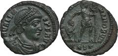 ANCIENT COINS Roman Imperial, Valens, FollisRoman ImperialValens (364–378), Follis 364-367, Thessalonica mint Obverse: diademed draped and cuirassed bust right D N VALENS P F AVG Reverse: emperor walk