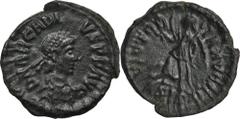 ANCIENT COINS Roman Imperial, Arcadius, Follis - RARERare follis, R2 in the Roman Imperial Coinage catalogue.Roman ImperialArcadius (383-408), Follis 384-387, Siscia mintObverse: pearl diademed, drape