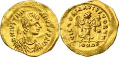 ANCIENT COINS Byzantine Empire, Justinian I, TremissisByzantine Empire Justinian I (527–565), Tremissis, Constantinople mint Obverse: the bust of the emperor straight ahead D N IVSTINIANVS P P AVG Rev