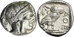 ANCIENT COINS Greece, Attica, Athens, TetradrachmTest cut to obvrse. GreeceAttica, Athens, Tetradrachm 454-404 BCObverse: head of Athena in the helmet facing rightReverse: owl standing to the right, w