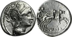 ANCIENT COINS Roman Republic, C. Claudius Pulcher, Denarius Well preserved coin with only slight wear on high points and a fair amount of mint luster.Roman RepublicC. Claudius Pulcher (110-109 BC), De