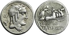 ANCIENT COINS Roman Republic, L. Iulius Bursio, DenariusNice denarius minted by one of the monetary triumvirs of 85 BC, Lucius Julius Bursio. Roman RepublicL. Iulius Bursio (85 BC), Denarius 85 BC, Ro