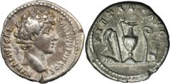 ANCIENT COINS Roman Imperial, Marcus Aurelius, DenariusInteresting denarius of Marcus Aurelius as Caesar. Roman Imperial Marcus Aurelius (161-180), Denarius 140-144, Rome mint Obverse: bare head right