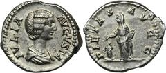 ANCIENT COINS Roman Imperial, Julia Domna, DenariusRoman Imperial Julia Domna (wife of Septimius Severus, 193-217), Denarius 196-211, Rome mint Obverse: draped bust right IVLIA AVGVSTAReverse: Pietas 