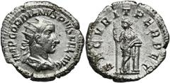 ANCIENT COINS Roman Imperial, Gordian III, AntoninianusRoman ImperialGordian III (238-244), Antoninianus 243-244, Rome mint Obverse: radiate, draped and cuirassed bust rightIMP GORDIANVS PIVS FEL AVGR