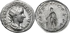 ANCIENT COINS Roman Imperial, Gordian III, AntoninianusRoman ImperialGordian III (238-244), Antoninianus 240, Rome mint Obverse: radiate, draped and cuirassed bust rightIMP GORDIANVS PIVS FEL AVGRever