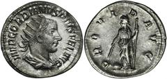 ANCIENT COINS Roman Imperial, Gordian III, AntoninianusRoman ImperialGordian III (238-244), Antoninianus 243-244, Rome mint Obverse: radiate, draped and cuirassed bust rightIMP GORDIANVS PIVS FEL AVGR