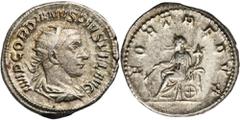 ANCIENT COINS Roman Imperial, Gordian III, AntoninianusRoman ImperialGordian III (238-244), Antoninianus 243-244, Rome mint Obverse: radiate, draped and cuirassed bust rightIMP GORDIANVS PIVS FEL AVGR