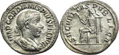 ANCIENT COINS Roman Imperial, Gordian III, DenariusRoman ImperialGordian III (238-244), Denarius 241, Rome mint Obverse: laureate, draped and cuirassed bust rightIMP GORDIANVS PIVS FEL AVGReverse: Sec