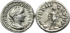 ANCIENT COINS Roman Imperial, Gordian III, DenariusRoman ImperialGordian III (238-244), Denarius 241-243, Rome mint Obverse: laureate, draped and cuirassed bust rightIMP GORDIANVS PIVS FEL AVGReverse:
