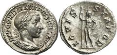 ANCIENT COINS Roman Imperial, Gordian III, DenariusRoman ImperialGordian III (238-244), Denarius 241-243, Rome mint Obverse: laureate, draped and cuirassed bust rightIMP GORDIANVS PIVS FEL AVGReverse:
