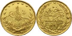 WORLD COINS AND MEDALS Turkey, Ottoman Empire, Mehmed V Resad, 100 Kurus 1912Turkey, Ottoman Empire, Mehmed V Resad (1909–1918), 100 Kurush 1912 (4th year of reign), Constantinople mint '917' gold. Di