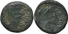 ANCIENT COINS Roman Imperial, Octavian Augustus and Julius Caesar, AERoman ImperialDivus Augustus (27 BC-14 AD), AE 38 BC, italian mintObverse: bare head of Augustus rightCAESAR DIVI·FReverse: bare he