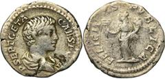 ANCIENT COINS Roman Imperial, Geta, DenariusRoman EmpireGeta (209-212), Denarius as Caesar 200-202, Rome Mint Obverse: bare and draped bust right P SEPT GETA CAES PONT Reverse: Felicitas standing left