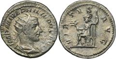 ANCIENT COINS Roman Imperial, Philip I, AntoninianusRoman EmpirePhilip I Arab (244-249), Antoninian 244-247, Rome MintObverse: radiate, draped bust rightIMP M IVL PHILIPPVS AVGReverse: Virtus seated o