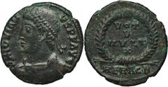 ANCIENT COINS Roman Imperial, Jovian, FollisRoman ImperialJovian (363–364), Follis 363–364, Heraclea mintObverse: pearl diademed, draped and cuirassed bust leftD N IOVIANVS P F AVGReverse: VOT V MVLT 