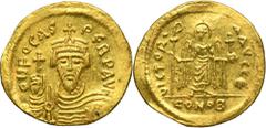 ANCIENT COINS Byzantine Empire, Phocas, Solidus Mint luster on both sides.Byzantine Empire Phocas (602–610), Solidus 603–607, Constantinople mint Obverse: the bust of the emperor straight ahead dN FOC