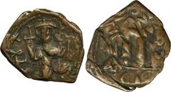 ANCIENT COINS Byzantine Empire, Constans II, FollisByzantine Empire Constans II (641-668), Follis 647-648, Constantinople mint Obverse: Constans II standing in crown facing, holding cross on globe and