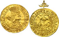 PREMIUM POLISH COINS AND MEDALS John II Casimir, Ducat Danzig 1649 GR - RARERare variety with double lions' tails, with palm leaves with a three-leaf branch above the coat of arms of Danzig.Issue with