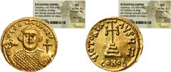 PREMIUM ANCIENT AND WORLD COINS Byzantine Empire, Leontius, SolidusRrarely encountered mint-condition solidus of Leontius, with a small nick on the ruler's eye.Ex. Roma Numismatics Limited, E-Sale 74,