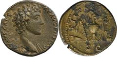 ANCIENT COINS Roman Imperial, Marcus Aurelius, DupondiusRoman ImperialMarcus Aurelius (161-180) as ceasar, minted by Antoninus Pius, Dupondius 140-144, Rome mintObverse: bare head of Marcus Aurelius r