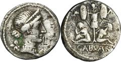 ANCIENT COINS Roman Republic, Julius Caesar, Denarius 46 BCRoman EmpireJulius Caesar (47-46 BC), Denarius 46-45 BCObverse: Venus head right, Cupid to left Reverse: trophy between two captives, CAESAR 