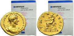 ANCIENT COINS Roman Imperial, Hadrian, AureusAureus of emperor Hadrian with a depiction of the goddess Concordia.Specimen with export consent issued by the French Ministry of Culture. Ex. MDC Monaco, 