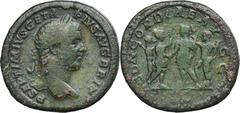 ANCIENT COINS Roman Imperial, Geta, SestertiusVery rare and extremely historically interesting sestertius promoting compliance between two co-caesars.Coin with highly ironic saturation, because the em