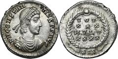 ANCIENT COINS Roman Imperial, Constantius II, Siliqua Light surface hairliness.Roman ImperialConstantius II (324–361), Siliqua 355-361, Siscia mint Obverse: pearl-diademed, draped and cuirassed bust r