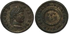 Antic coins Cesarstwo Rzymskie, Crispus (317-326), Follis Siscia 321-324 ne.Bardzo ładny. Ostry detal, połysk i stara patyna. Awers: głowa cesarza w wieńcu laurowym, zwrócona w prawo, wokoło napis:IVL