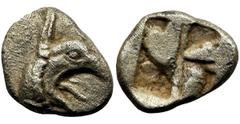 Greece Greece, Ionia, Teos, TetartemorionGreeceIonia, Teos, Tetartemorion 460-420 BCObverse: head of griffin right Reverse: quadripartite incuse squareWeight 0,24 g.GrecjaJonia, Teos, Tetartemorion 46