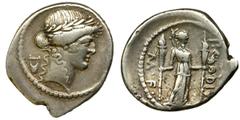 Roman Republic Roman Republic, Clodius Turrinus, DenariusThe reverse of this denarius may refer to the deification of Julius Caesar or Ludi Apollinares which took place from July 6 to 13 each year. Ro