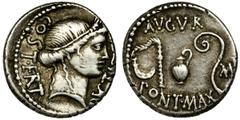 Roman Republic Roman Republic, Julius Caesar, DenariusRoman RepublicJulius Caesar (47-46 BC), Denarius 46 BC, uncertain mint in North Africa (Utica?)Obverse: head of Ceres right, COS TERT behind, DICT