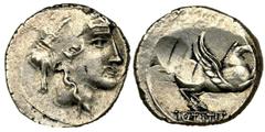 Roman Republic Roman Republic, Titius, DenariusNice denarius minted in Rome in 90 BC by one of the monetary triumvirs, Quintus Titius. The offered denarius was minted after the first victories in the 