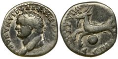Roman Imperial Roman Imperial, Titus, Denarius - VERY RAREExtremely rare Titus denarius with a large head facing left, according to Coinarchives last listing from 2012 with the auctioned amount of 2,5