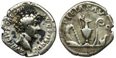 Roman Imperial Roman Imperial, Marcus Aurelius, DenariusRoman Imperial Marcus Aurelius (161-180), Denarius during the reign of Antoninus Pius 140-144, Rome mintObverse: bare head right AVRELIVS CAESAR