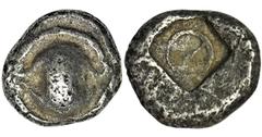 ANCIENT COINS Greece, Boeotia, Thebes, Tetartemorion - VERY RAREVery rare tetartemorion with archaic Θ on the reverse.BoeotiaThebes, Tetartemorion 480-460 BCObverse: boeotian shield Reverse: archaic Θ