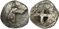ANCIENT COINS Greece, Macedonia, Mende, HemiobolGreece Macedonia, Mende, Hemiobol 480-460 BC Obverse: donkey head to the right, dot on neck Reverse: incusum square Weight GrecjaMacedonia, Mende, Hemio