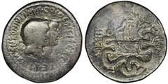 ANCIENT COINS Roman Provincial, Ionia, Ephesus, Mark Anthony and Octavia, CistophorRoman ProvincialIonia, Ephesus, Mark Anthony and Octavia (40-27 BC), Cystophor 39 BC, Ephesus mintObverse: heads of M