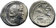 ANCIENT COINS Roman Republic, C. Vibius Varus, DenariusRoman RepublicC. Vibius Varus (48 BC), Denarius 42 BC, Rome mint Obverse: Ivy wreathed bust of Bacchus right Reverse: Panther springing left, tow