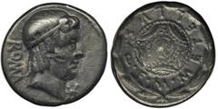 ANCIENT COINS Roman Republic, M. Caecilius Metellus, DenariusRoman Republic M. Caecilius Metellus, Denarius 82-80 BC, Rome mint Obverse: head of Apollo right, hair tied with a headband, ROMA behind he